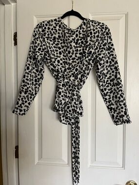The Limited Black & White Leopard Wrap Blouse